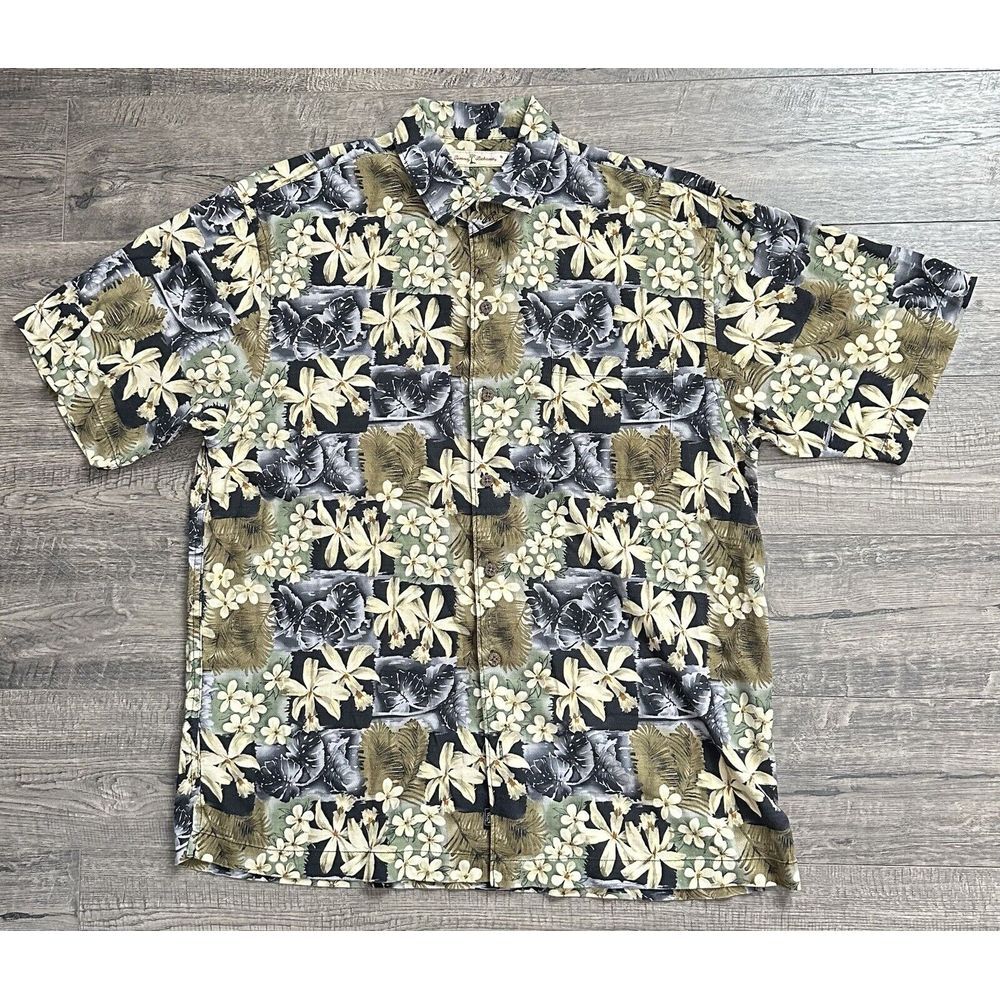 Tommy Bahama 100% Silk Multicolor Tropical Green Hawaiian Floral Camp Shirt L